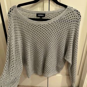 Express silver shiny (see through) long sleeve shirt small